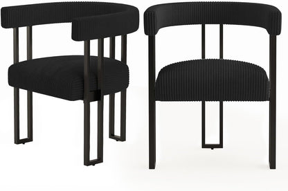 VIRRMO Boucle Dining Chair Set of 4 Corduroy Upholstered Dining Room Chairs Kitchen Chairs with Metal Legs Mid Century Modern Chair for Dining Room, Kitchen (Cream, 4) — Black / 2