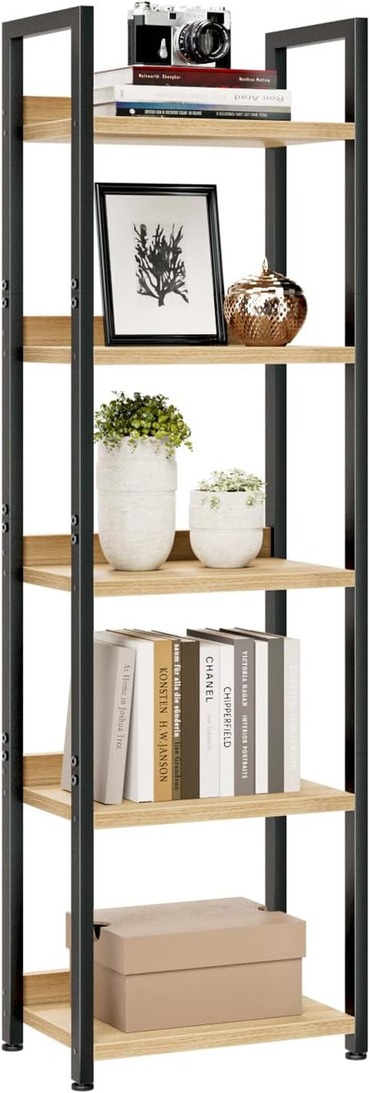 NUMENN Bookshelf, 5 Tier Bookshelves, Home Office Bookcase Shelf Storage Organizer, Free Standing Storage Shelving Unit for Bedroom, Living Room and Home Office, Vintage — 5 Tier(Narrow) / Natural