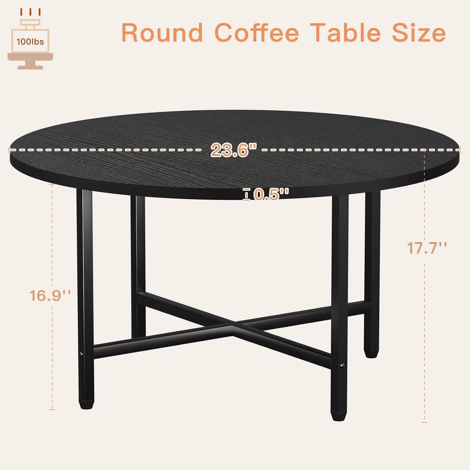 FAMIDGE Coffee Table, 23.6" Coffee Tables for Living Room, Round Coffee Table with Metal Frame, Floor Table for Sitting on The Floor, Home, Office, Black — Black / 1 Tier (2)