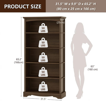 TVU 5-Tier Wooden Bookshelf, 31.5" W x 65" H ×9.9" D Bookshelf with Storage, Floor Standing Modern Style Display Bookcase for Living Room, Office, Study Room, Entryway, Brown — Brown / 5 Tier (2)