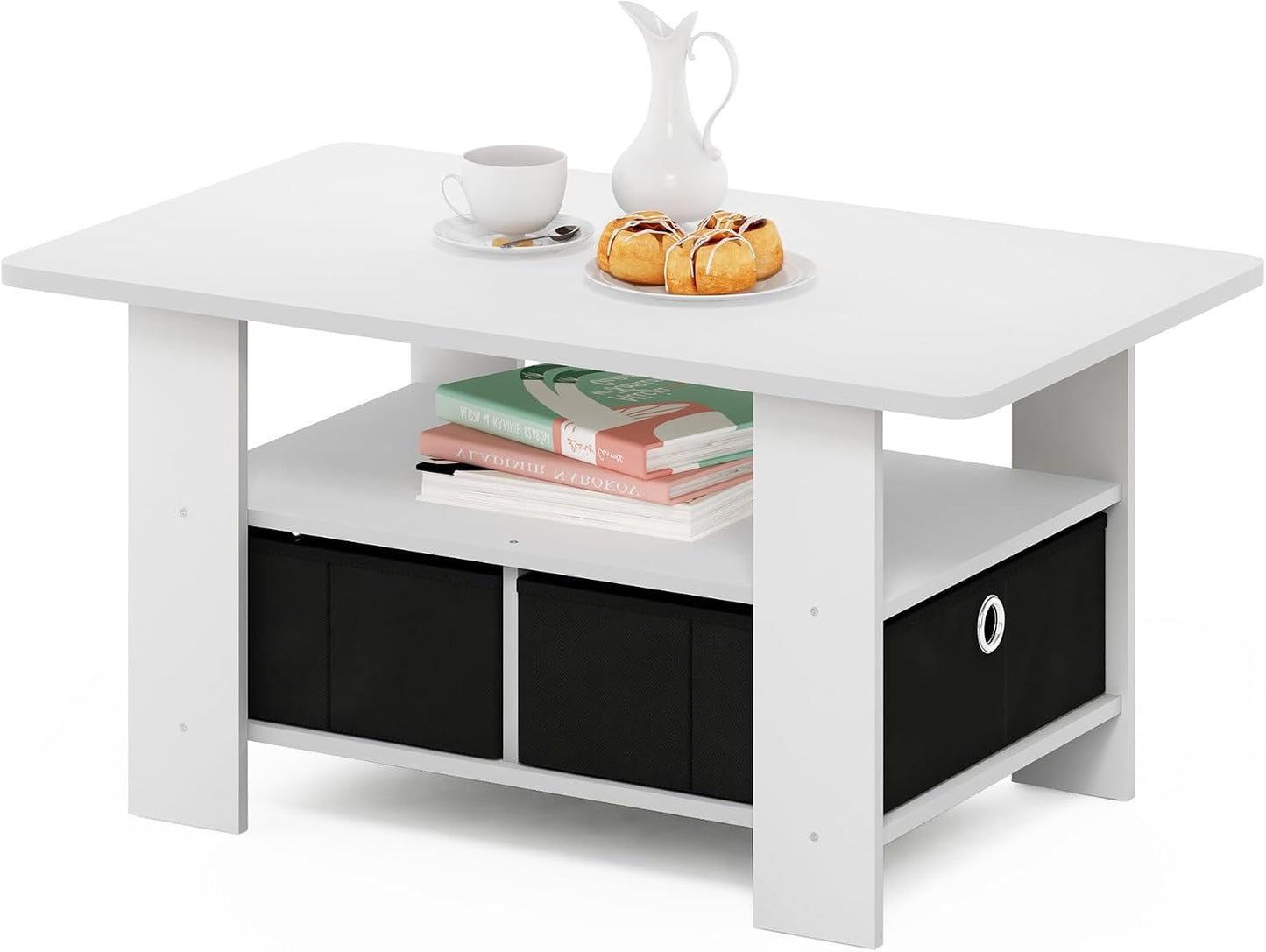Furinno Coffee Table with Bins, Espresso/Brown