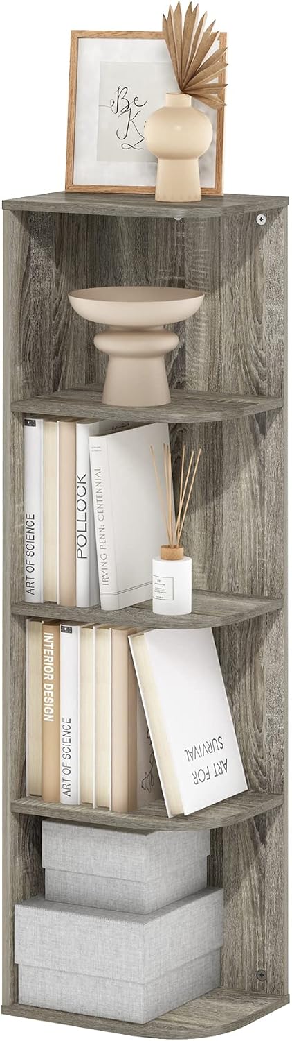 Furinno LUDER Book Shelf, 5-Cube Bookshelf, Reversible Bookcase, 9.4 x 19.5 x 31.5, Easy Assembly, for Living Room, Bedroom, Home Office, White — French Oak / 4-Tier Corner