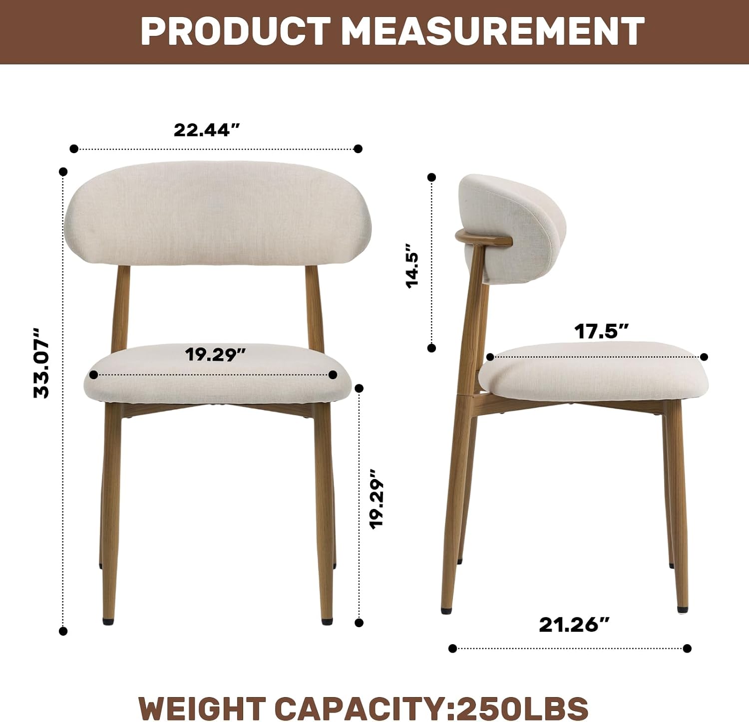 UVV Dining Chairs Set of 4, Metal Kitchen Chairs with Modern Fabric Upholstered for Dining Room, Beige — Beige Seat /Wood-grain Metal Legs / 4 (9)