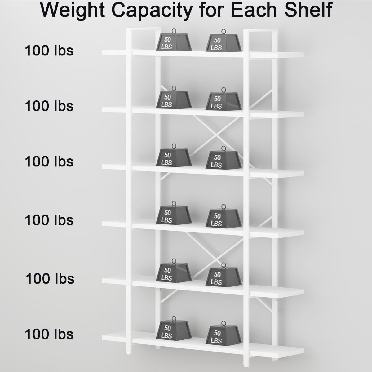 HSH White Bookshelf, 6 Tier Tall Bookcases for Bedroom Living Room Office | Industrial Modern Vertical Metal and Wood Bookcases, Farmhouse 6 Shelf Open Large Storage Book Shelves Display Book Shelf — 6-Tier / White Oak (7)