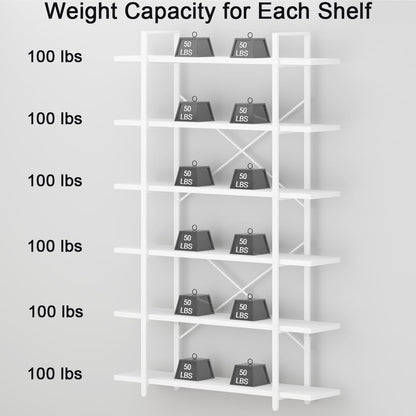 HSH White Bookshelf, 6 Tier Tall Bookcases for Bedroom Living Room Office | Industrial Modern Vertical Metal and Wood Bookcases, Farmhouse 6 Shelf Open Large Storage Book Shelves Display Book Shelf — 6-Tier / White Oak (7)
