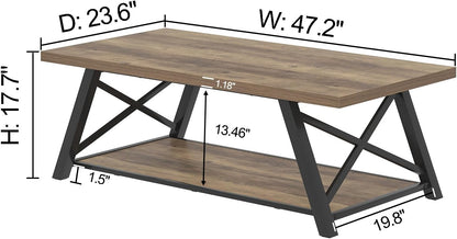 EXCEFUR Modern Coffee Table, Rectangle Center Table for Living Room with Storage Shelf, Industrial Wood and Metal Cocktail Tea Table, Rustic Oak, 47 Inch — Rustic Oak (2)