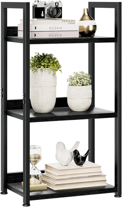 NUMENN Bookshelf, 5 Tier Bookshelves, Home Office Bookcase Shelf Storage Organizer, Free Standing Storage Shelving Unit for Bedroom, Living Room and Home Office, Vintage — 3 Tier(Narrow) / Black