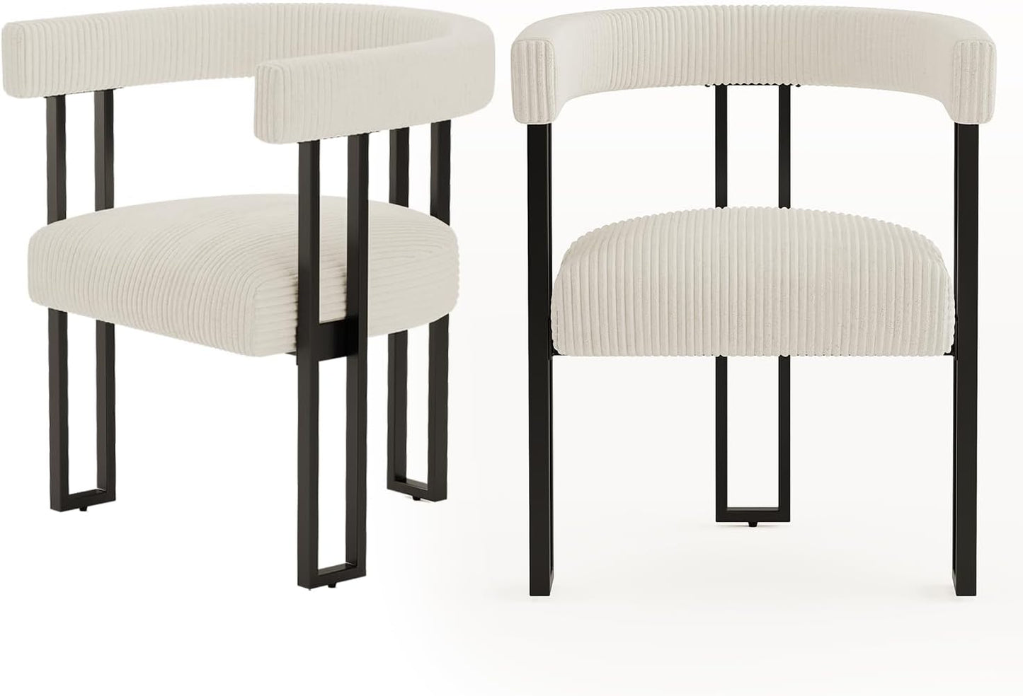 VIRRMO Boucle Dining Chair Set of 4 Corduroy Upholstered Dining Room Chairs Kitchen Chairs with Metal Legs Mid Century Modern Chair for Dining Room, Kitchen (Cream, 4) — Cream / 2