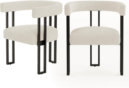 VIRRMO Boucle Dining Chair Set of 4 Corduroy Upholstered Dining Room Chairs Kitchen Chairs with Metal Legs Mid Century Modern Chair for Dining Room, Kitchen (Cream, 4) — Cream / 2