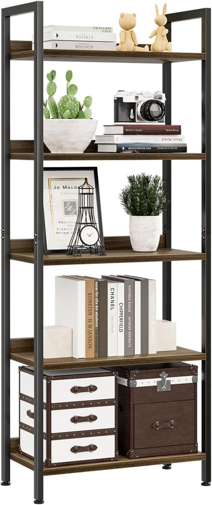 NUMENN Bookshelf, 5 Tier Bookshelves, Home Office Bookcase Shelf Storage Organizer, Free Standing Storage Shelving Unit for Bedroom, Living Room and Home Office, Vintage — 5 Tier(Wide) / Dark Walnut