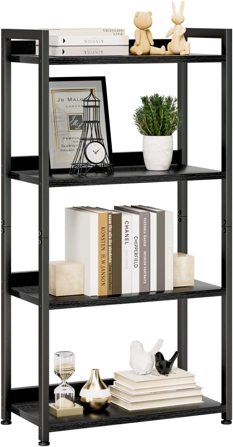 NUMENN Bookshelf, 5 Tier Bookshelves, Home Office Bookcase Shelf Storage Organizer, Free Standing Storage Shelving Unit for Bedroom, Living Room and Home Office, Vintage — 4 Tier(Wide) / Black