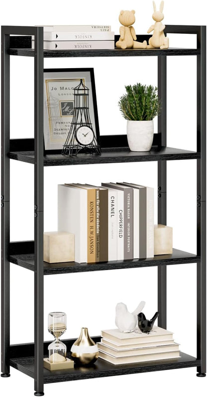 NUMENN Bookshelf, 5 Tier Bookshelves, Home Office Bookcase Shelf Storage Organizer, Free Standing Storage Shelving Unit for Bedroom, Living Room and Home Office, Vintage — 4 Tier(Wide) / Black