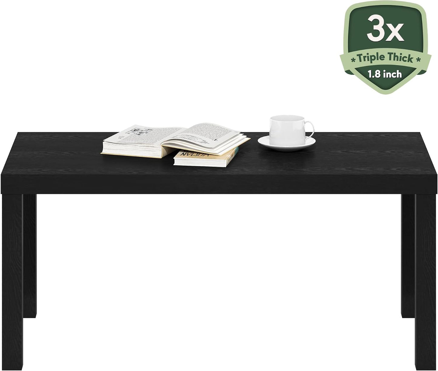 Furinno CLASSIC Coffee Table, Modern Rectangle Printer Stand, Black | 1.8" Triple Thick Tabletop, Toolless Assembly, Side Table, for Living Room, Home Office — Black / Rectangle (9)