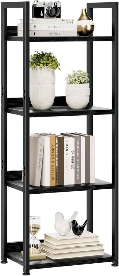 NUMENN Bookshelf, 5 Tier Bookshelves, Home Office Bookcase Shelf Storage Organizer, Free Standing Storage Shelving Unit for Bedroom, Living Room and Home Office, Vintage — 4 Tier(Narrow) / Black