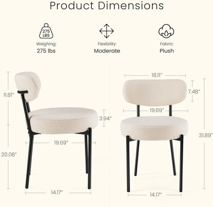 DUMOS Dining Chairs Set of 2, Mid Century Modern Chair Round Upholstered Curved Backrest, Kitchen Vanity Living Room Chairs with Black Metal Legs，Ivory White — Ivory White / Set of 2 (2)