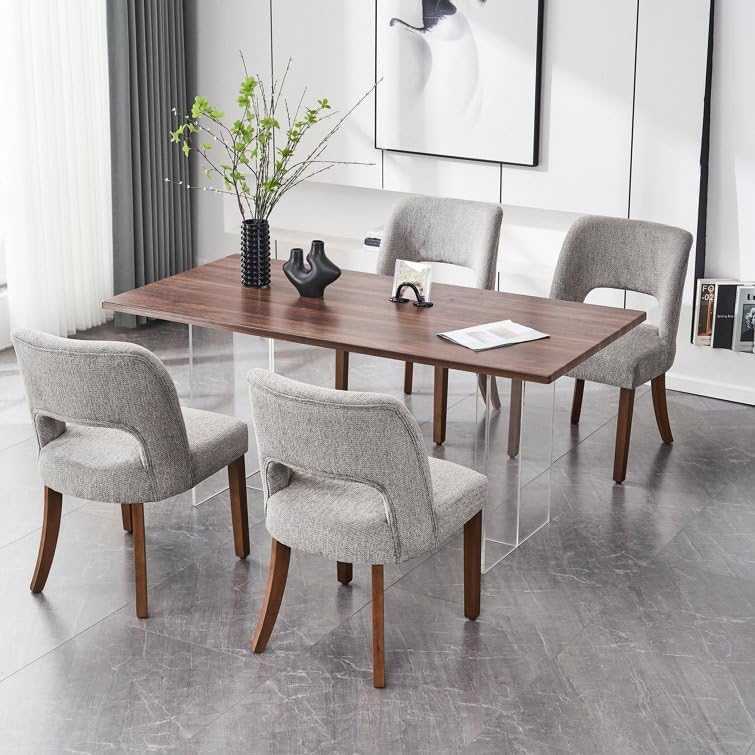 VKNOW Dining Chairs Set of 4, Fabric Dining Chairs, Green | Modern Mid-Century Upholstered Farmhouse Dinner Chair for Kitchen Dining Room Restaurant, Easy Assembly — Grey / Set of 4