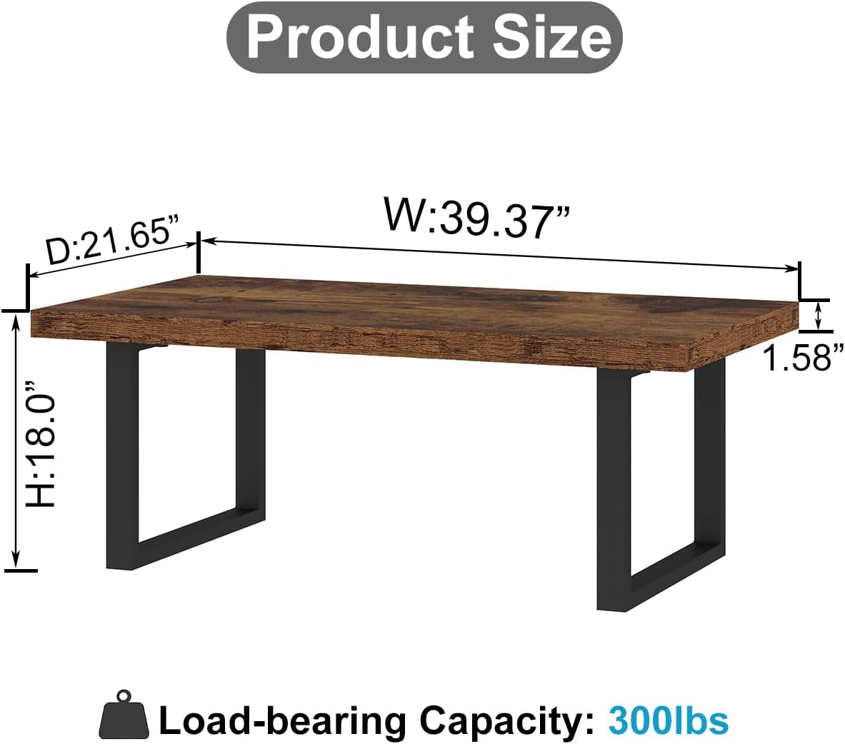 IBF Rustic Coffee Table, Industrial Simple Wooden Living Room Table, Modern Minimalist Farmhouse Rectangle Center Table, Wood and Metal Vintage Tea Coffee Table for Home Bedroom, Rustic Brown, 39 Inch — Rustic Brown / 39 inch (2)