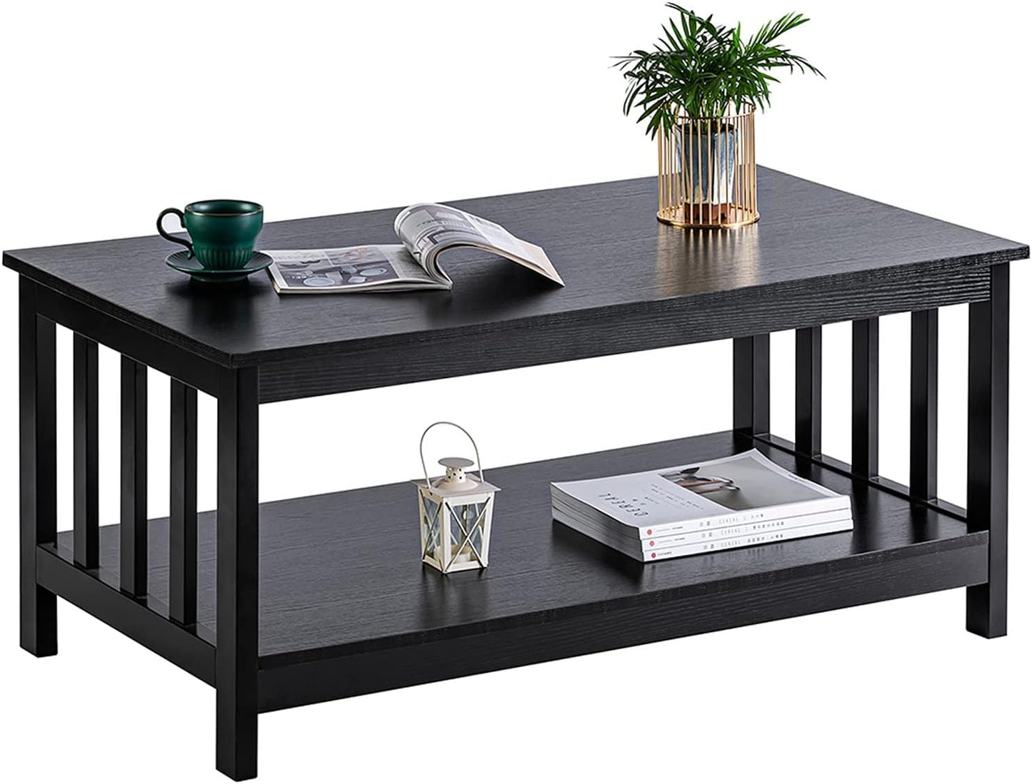 ChooChoo Mission Coffee Table, Black Wood Living Room Table with Shelf, 40 Black — Black / 22"D x 39.9"W x 18.1"H (8)