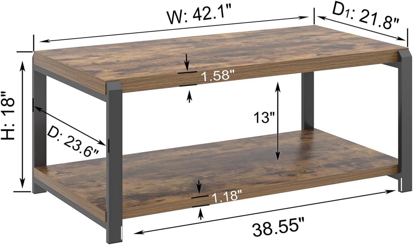 EXCEFUR Modern Coffee Table, Industrial Wood and Metal Center Table, Cocktail Tea Tables for Living Room, Rustic Brown — Rustic Brown (2)