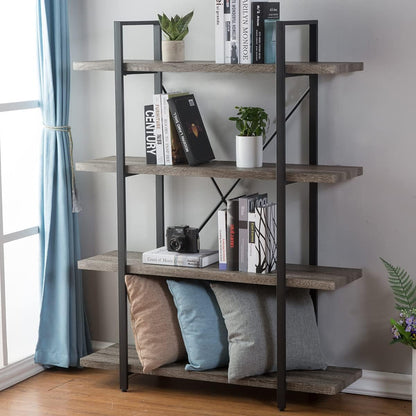 HSH White Bookshelf, 6 Tier Tall Bookcases for Bedroom Living Room Office | Industrial Modern Vertical Metal and Wood Bookcases, Farmhouse 6 Shelf Open Large Storage Book Shelves Display Book Shelf — 4-Tier / Light Grey Oak