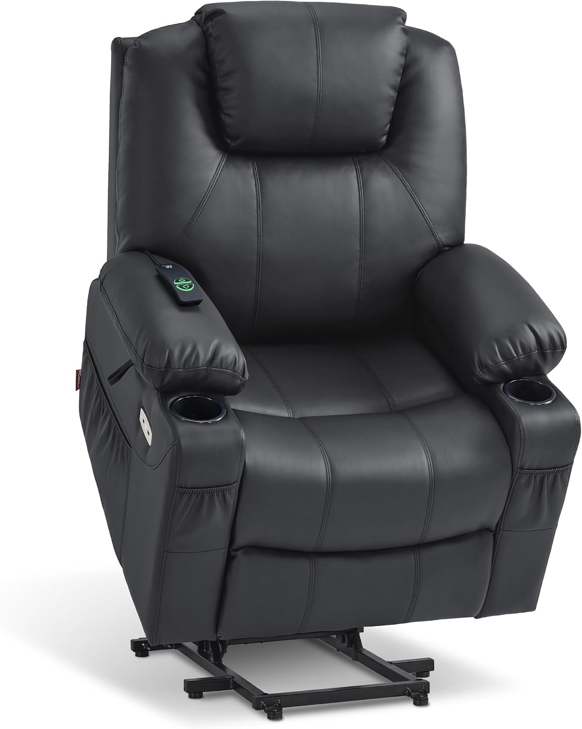 MCombo Electric Power Lift Recliner Chair Sofa with Massage and Heat for Elderly, 3 Positions, 2 Side Pockets, and Cup Holders, USB Ports, Faux Leather 7040 (Grey, Medium) — Medium / Black