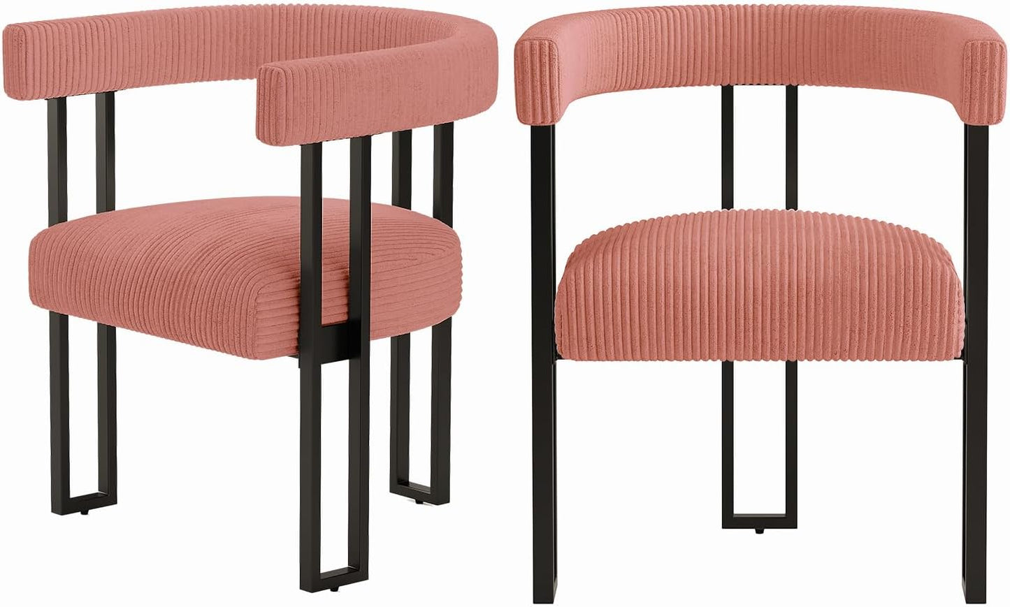 VIRRMO Boucle Dining Chair Set of 4 Corduroy Upholstered Dining Room Chairs Kitchen Chairs with Metal Legs Mid Century Modern Chair for Dining Room, Kitchen (Cream, 4) — Pink / 2