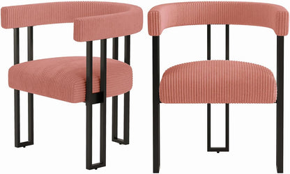 VIRRMO Boucle Dining Chair Set of 4 Corduroy Upholstered Dining Room Chairs Kitchen Chairs with Metal Legs Mid Century Modern Chair for Dining Room, Kitchen (Cream, 4) — Pink / 2
