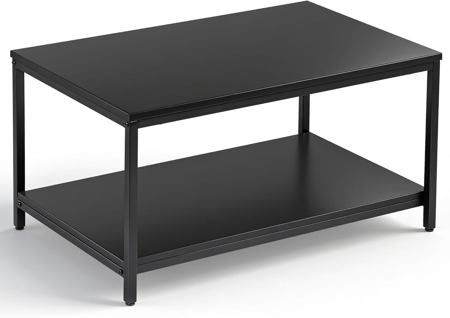 SUPER DEAL 2-Tier Industrial Coffee Table with Storage Shelf for Small Apartment Living Room, Rectangle Wood and Stable Metal TV Stand Side End Table, Rustic Brown — Black / 31.5in