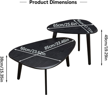 Nesting Coffee Table Set of 2-Mid Century Modern Coffee Table | Guitar Pick Stacking Tables with Solid Wood Legs,Small Coffee Tables for Small spaces,Living Room,Balcony — Black (2)