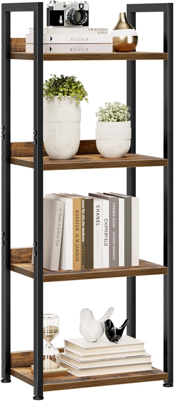 NUMENN Bookshelf, 5 Tier Bookshelves, Home Office Bookcase Shelf Storage Organizer, Free Standing Storage Shelving Unit for Bedroom, Living Room and Home Office, Vintage — 4 Tier(Narrow) / Vintage