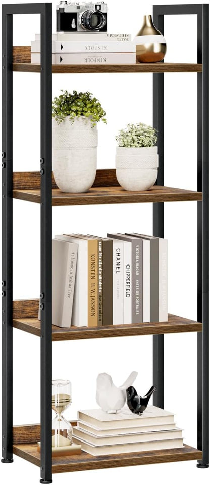 NUMENN Bookshelf, 5 Tier Bookshelves, Home Office Bookcase Shelf Storage Organizer, Free Standing Storage Shelving Unit for Bedroom, Living Room and Home Office, Vintage — 4 Tier(Narrow) / Vintage