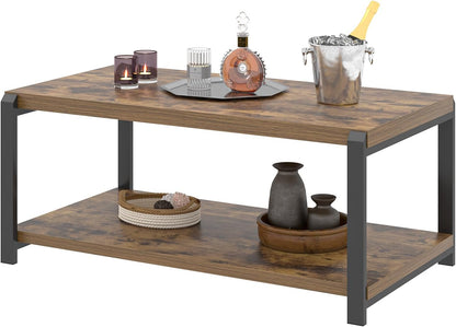EXCEFUR Modern Coffee Table, Industrial Wood and Metal Center Table, Cocktail Tea Tables for Living Room, Rustic Brown — Rustic Brown (8)