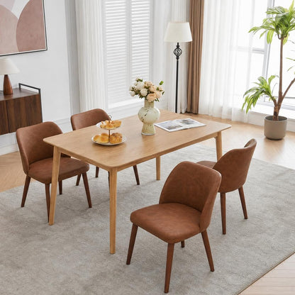 GarveeHome Wooden Dining Chair Set of 4 Upholstered Fabric Dining Chair | Modern Kitchen Chairs with Curved Backrest Leveling Feet for Dining Room, Living Room, , No tool assembly, No Wobble, White — Brown Pu