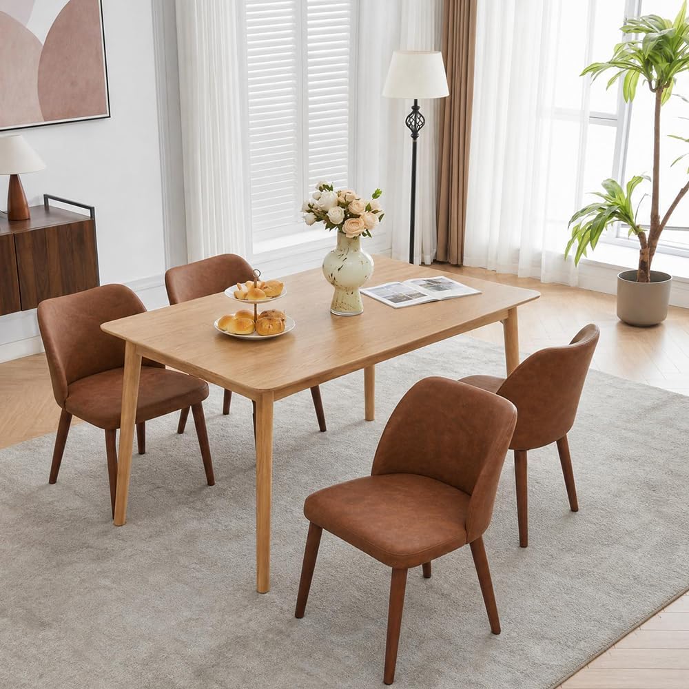 GarveeHome Dining Chairs Set of 4, Modern Hollow Back Dining Room Chair | Upholstered Kitchen Chairs with Adjustable Foot Pads, Wooden Dinner Chair for Kitchen Dining Room — Brown Pu