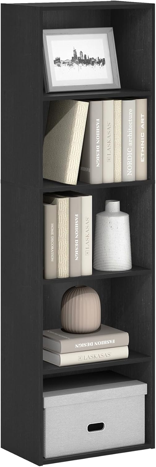 Furinno LUDER Book Shelf, 5-Cube Bookshelf, Reversible Bookcase, 9.4 x 19.5 x 31.5, Easy Assembly, for Living Room, Bedroom, Home Office, White — Blackwood / 5-Tier