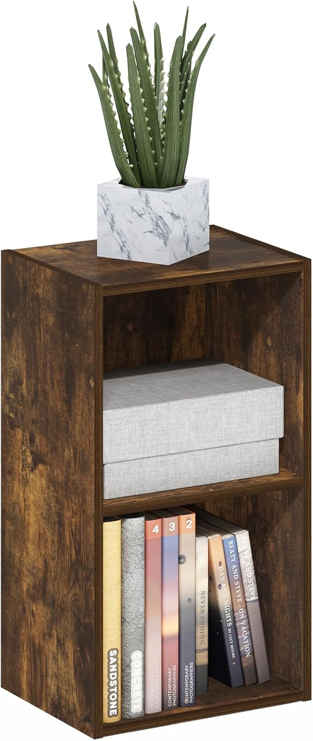 Furinno LUDER Book Shelf, 5-Cube Bookshelf, Reversible Bookcase, 9.4 x 19.5 x 31.5, Easy Assembly, for Living Room, Bedroom, Home Office, White — Amber Pine / 2-Cube