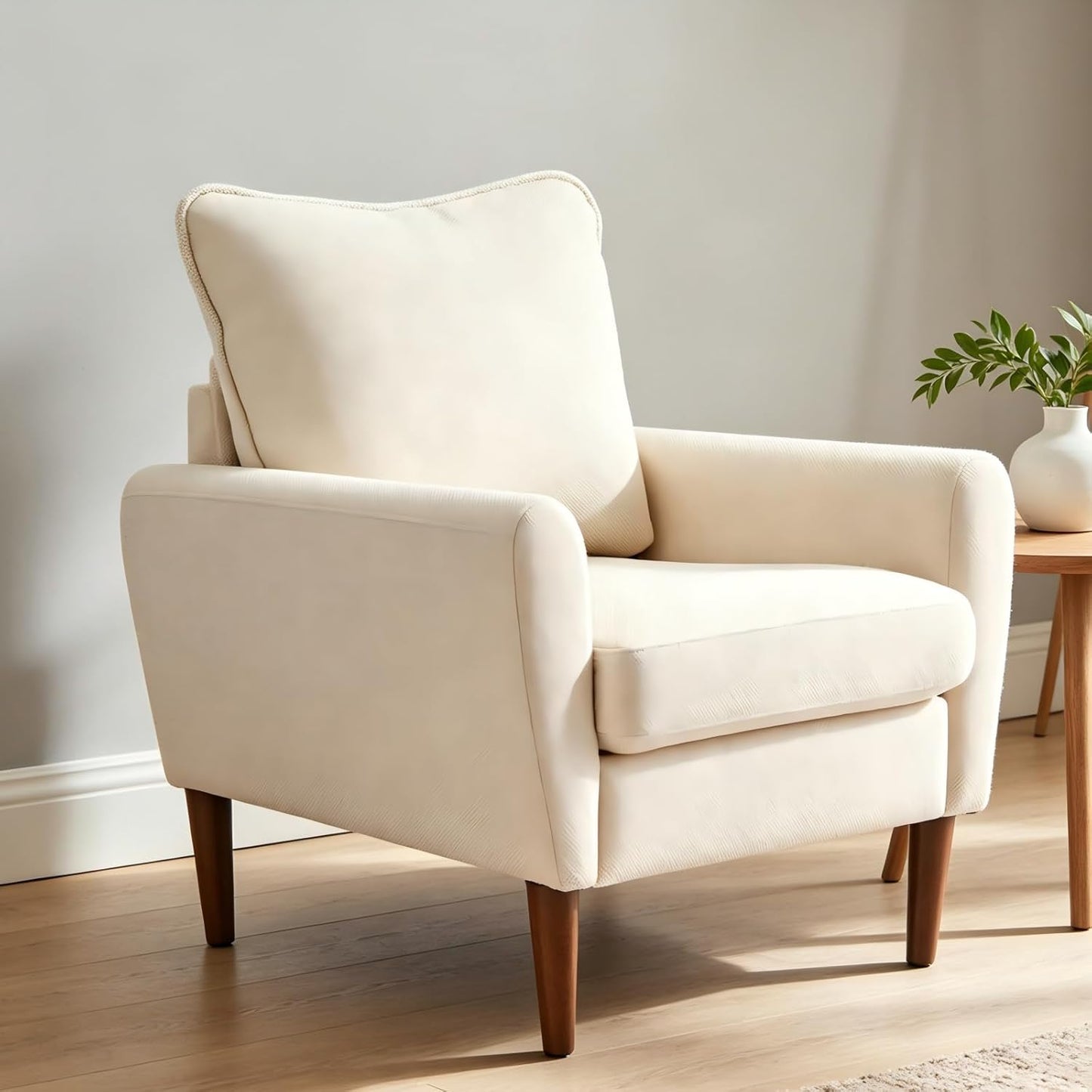 OLIXIS Comfy Accent Chair for Living Room Bedroom and Waiting Room, Upholstered Mid-Century Reading Chair with Pillow and Solid Wood Legs, Wide Singe Modern Lounge Sofa, Gray — Wheat / 1