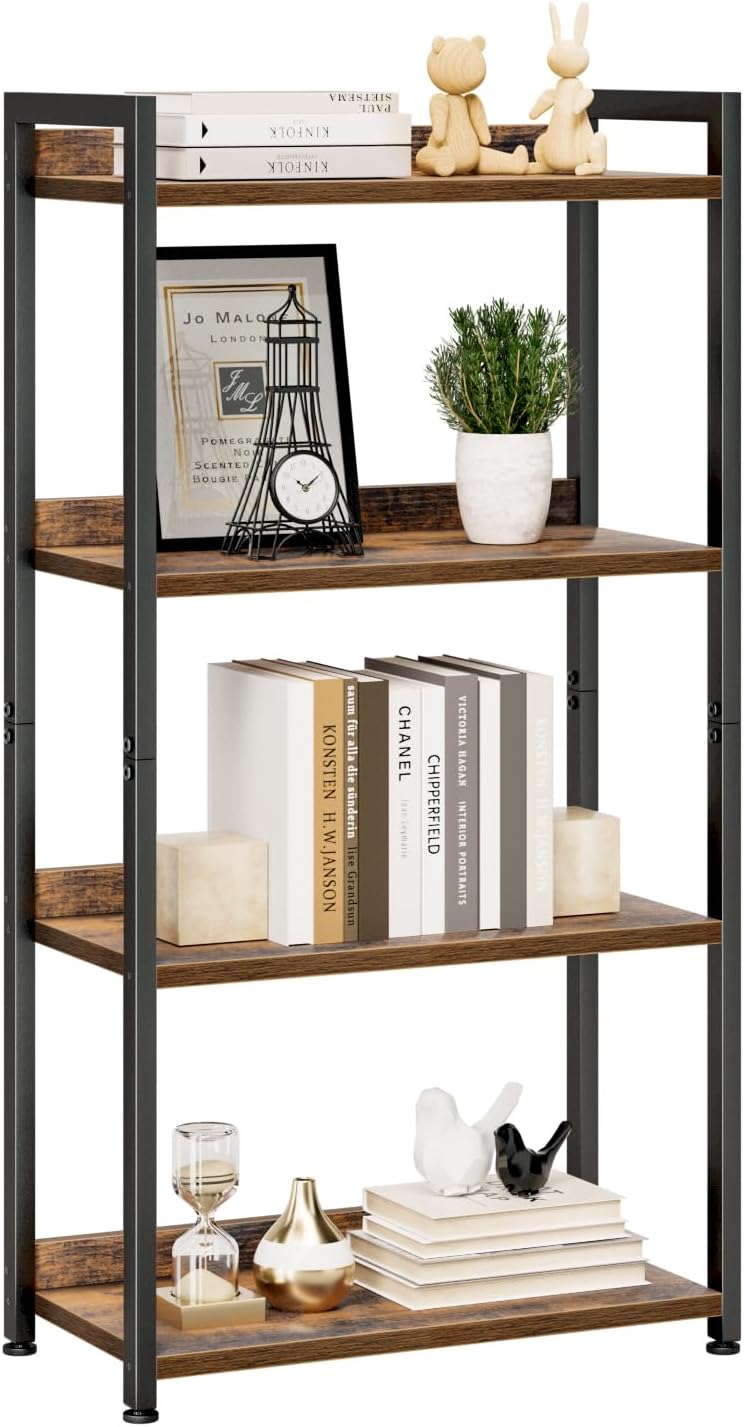 NUMENN Bookshelf, 5 Tier Bookshelves, Home Office Bookcase Shelf Storage Organizer, Free Standing Storage Shelving Unit for Bedroom, Living Room and Home Office, Vintage — 4 Tier(Wide) / Vintage