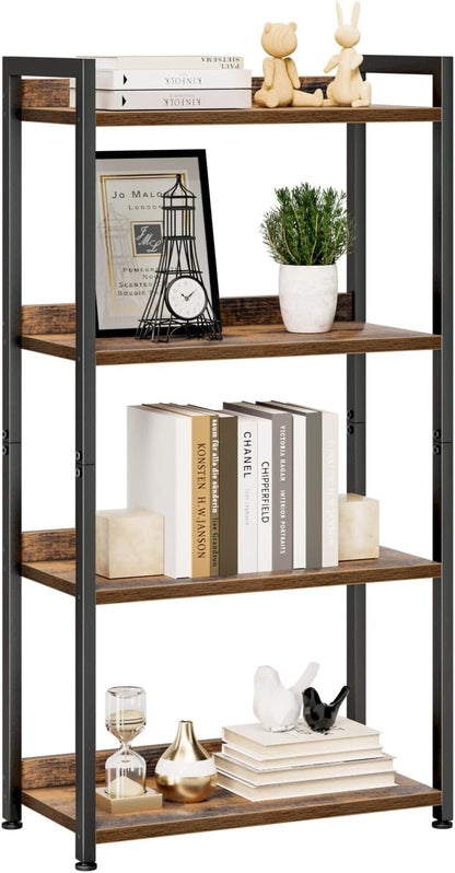 NUMENN Bookshelf, 5 Tier Bookshelves, Home Office Bookcase Shelf Storage Organizer, Free Standing Storage Shelving Unit for Bedroom, Living Room and Home Office, Vintage — 4 Tier(Wide) / Vintage