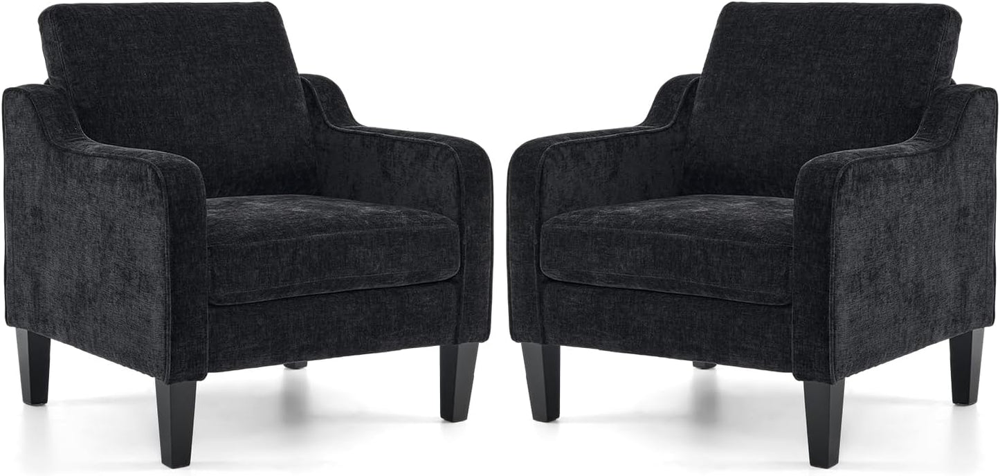VINGLI Accent Chair for Living Room Chairs Light Brown Reading Chair for Bedroom Scooped Arm Chair Mid Century Modern Accent Chairs Upholstered Comfy Chair for Apartment, Waiting Room — 2 / Black Chenille