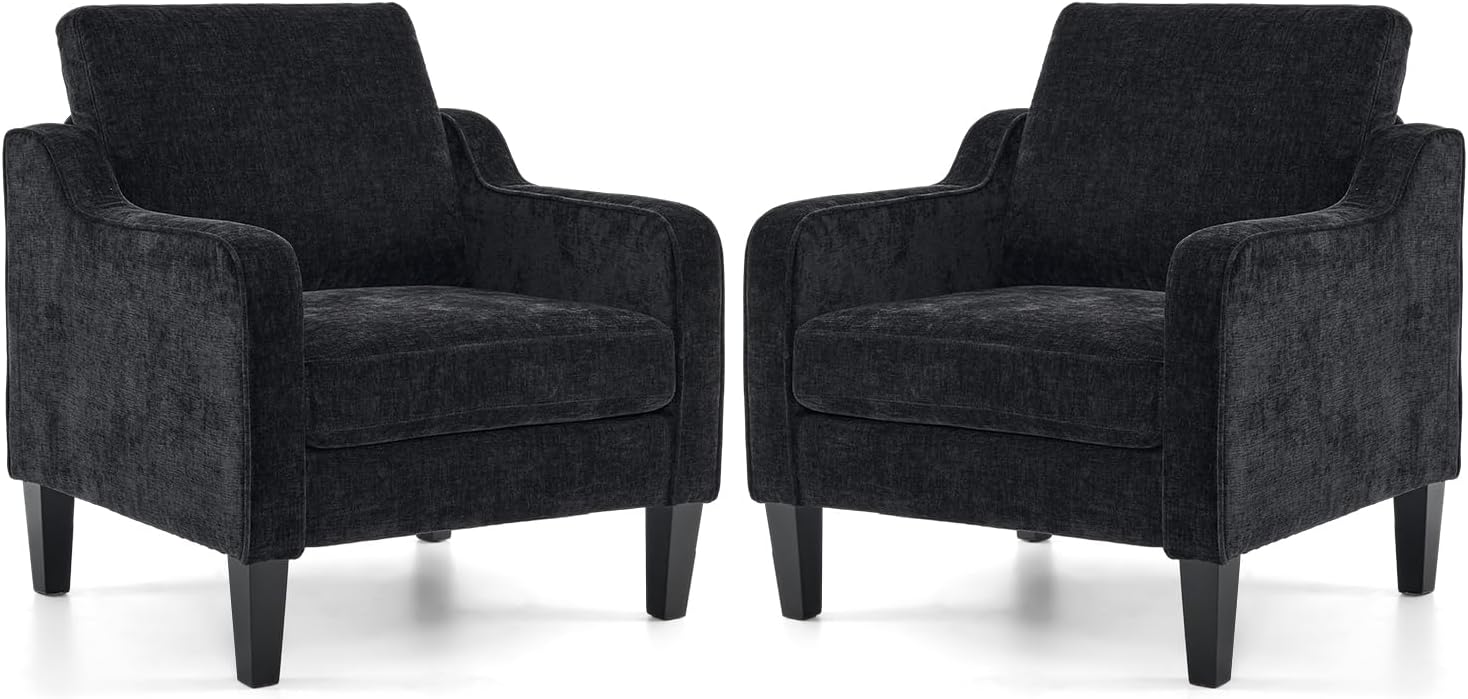 VINGLI Accent Chair for Living Room Chairs Light Brown Reading Chair for Bedroom Scooped Arm Chair Mid Century Modern Accent Chairs Upholstered Comfy Chair for Apartment, Waiting Room — 2 / Black Chenille