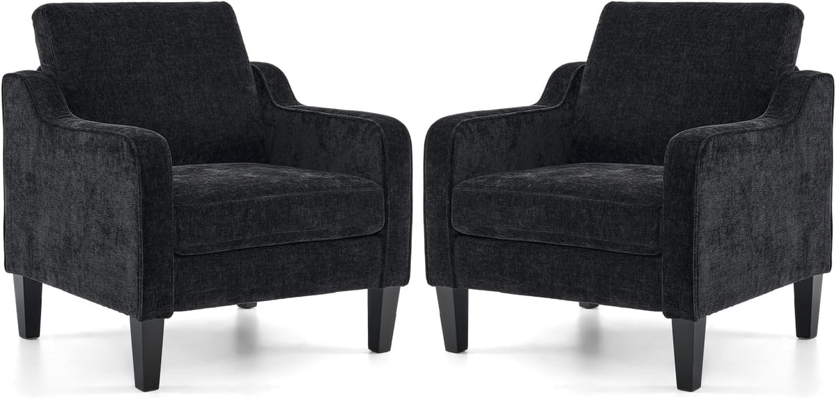 VINGLI Accent Chair for Living Room Chairs Olive Green Reading Chair for Bedroom Scooped Arm Chair Mid Century Modern Accent Chairs Upholstered Comfy Chair for Apartment, Waiting Room — 2 / Black Chenille