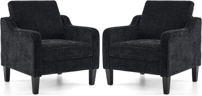 VINGLI Accent Chair for Living Room Chairs Olive Green Reading Chair for Bedroom Scooped Arm Chair Mid Century Modern Accent Chairs Upholstered Comfy Chair for Apartment, Waiting Room — 2 / Black Chenille