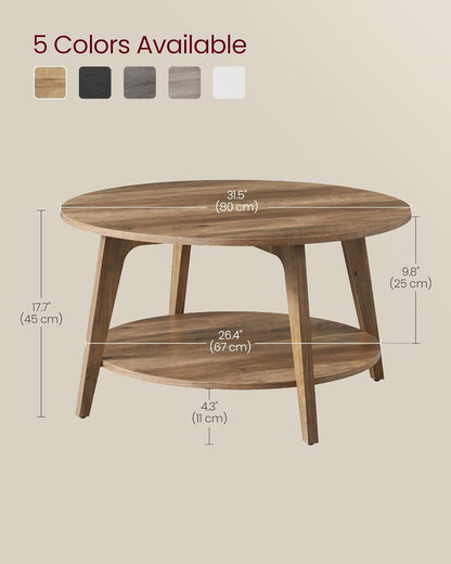 VASAGLE MAEZO Collection - Round Coffee Table, 2-Tier Center Table with Storage, Tapered Legs, Curved Transitions, 31.5 Dia. x 17.7 H Inches, Easy Assembly, for Living Room, Honey Brown ULCT243K41 — Honey Brown (3)