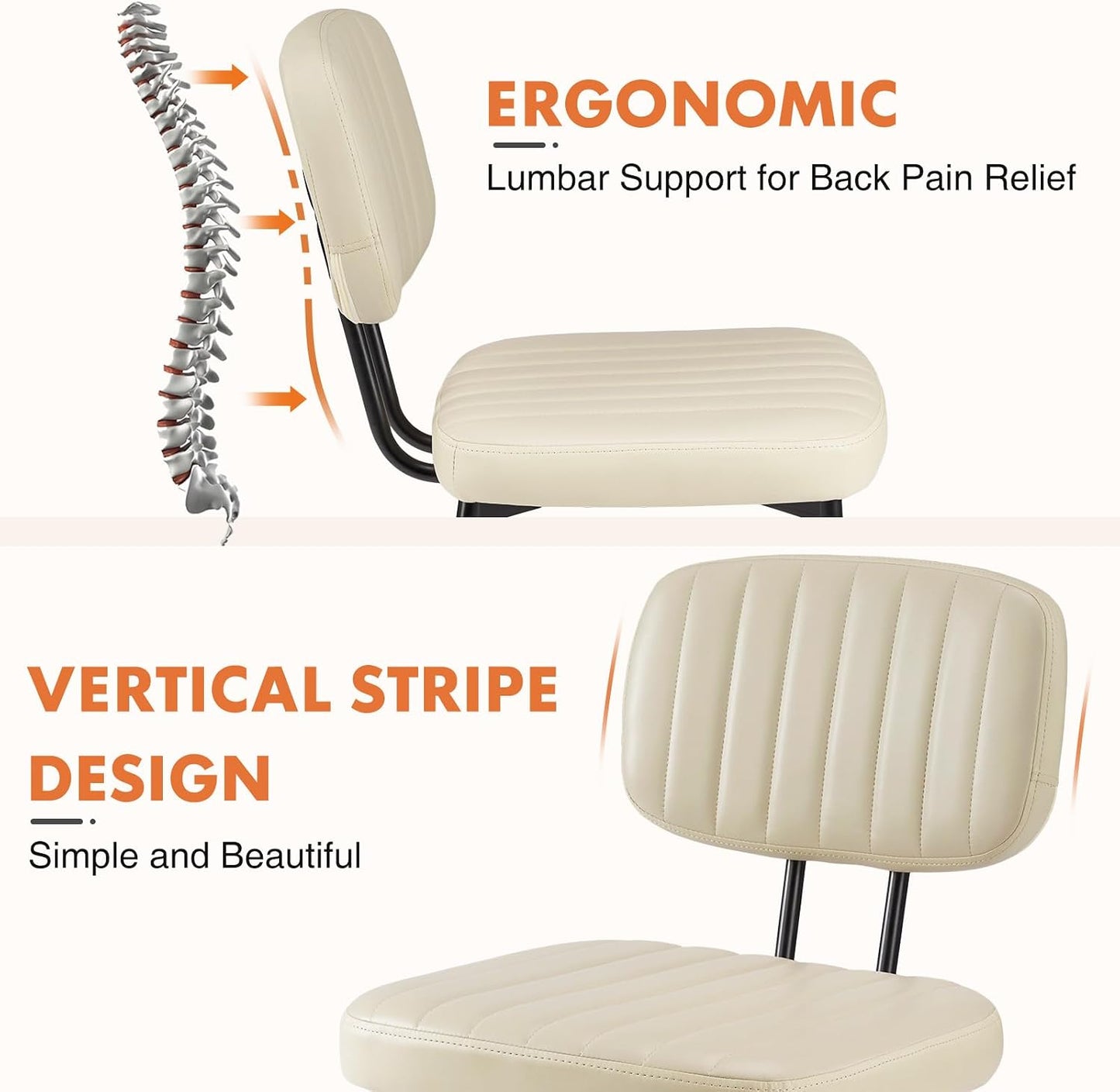 Sweetcrispy Dining Chairs Set of 2, Upholstered Mid Century Modern Kitchen Accent Chairs with Faux Leather Cushion Seat & Metal Legs for Home Office, Living Room-Beige White — Beige White / Set of 2 (3)
