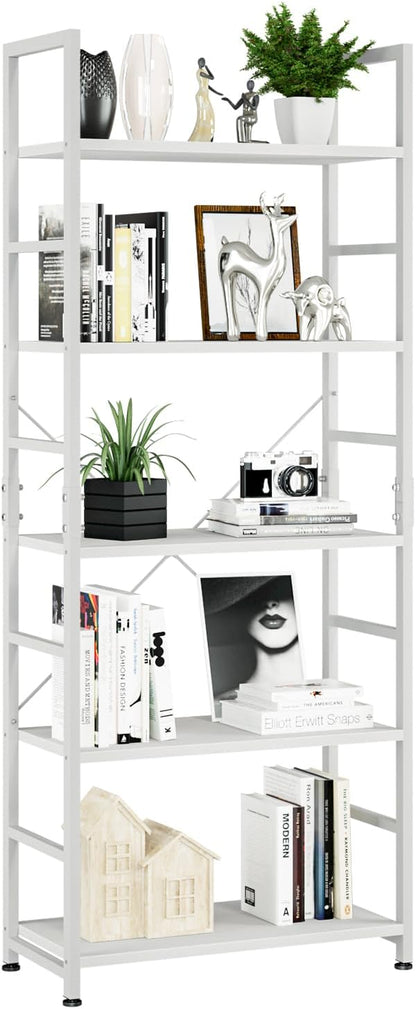 NUMENN 5 Tier Bookshelf, Tall Bookcase Shelf Storage Organizer, Modern Book Shelf for Bedroom, Living Room and Home Office, Vintage — 5 Tier / White