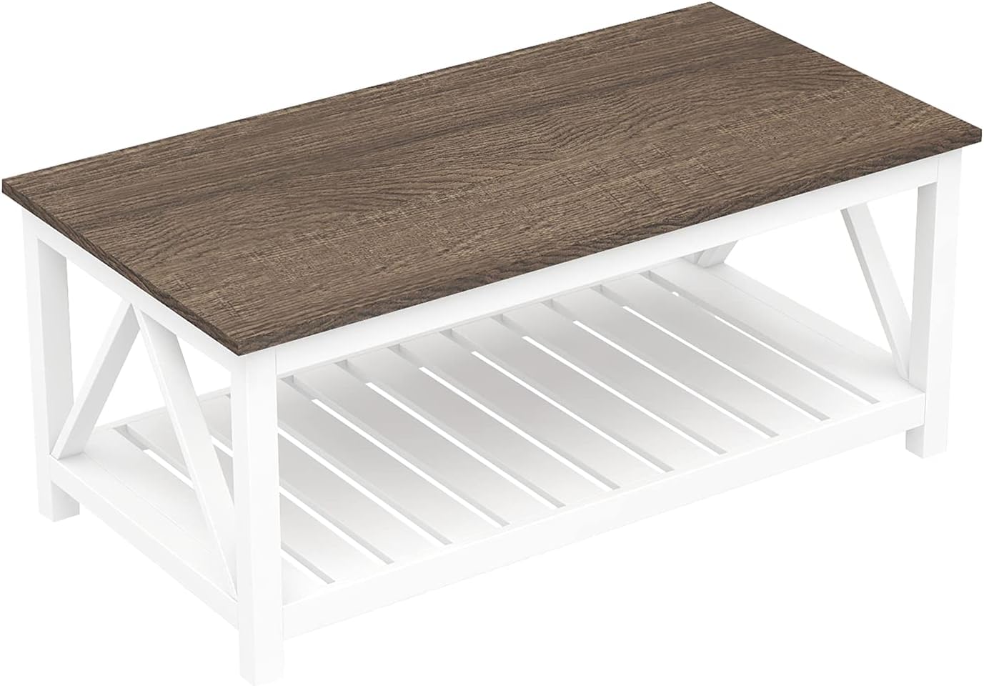 ChooChoo Farmhouse Coffee Table, Rustic Vintage Living Room Table with Shelf, 40 White — White / 40 Inches (8)