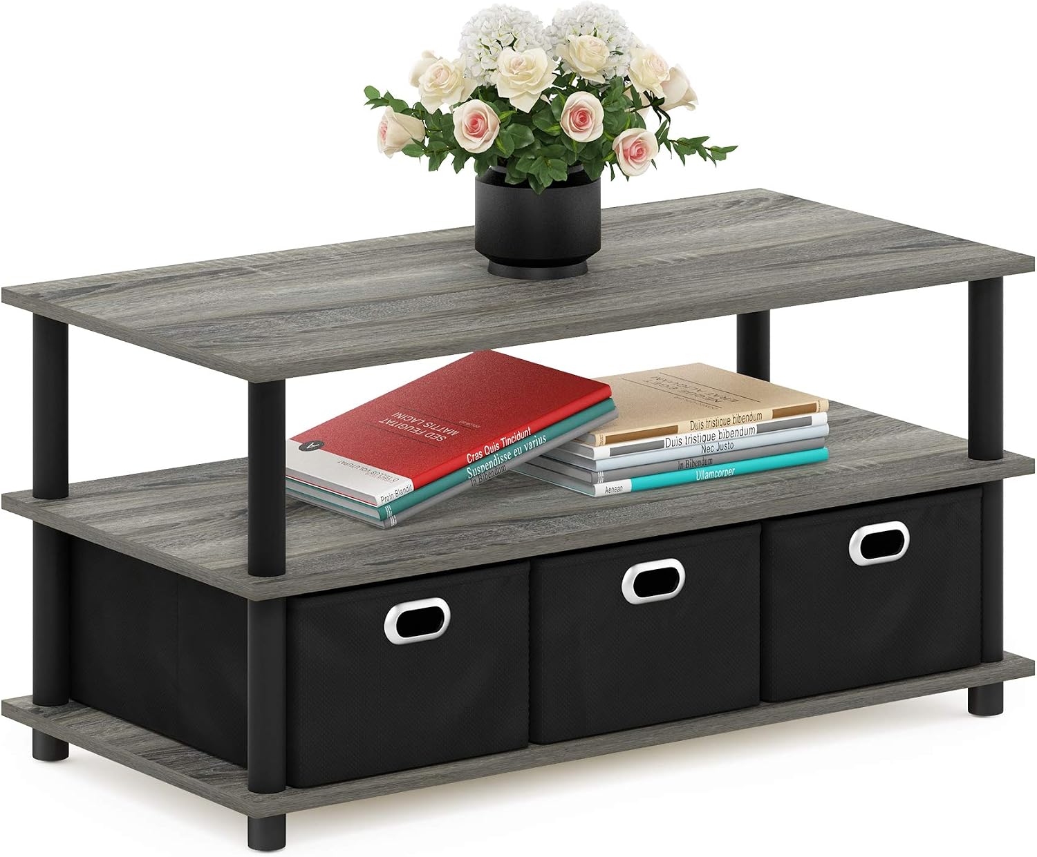 Furinno Coffee Table with Bins, Espresso/Brown