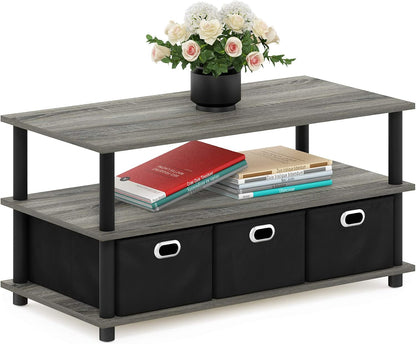 Furinno Coffee Table with Bins, Espresso/Brown