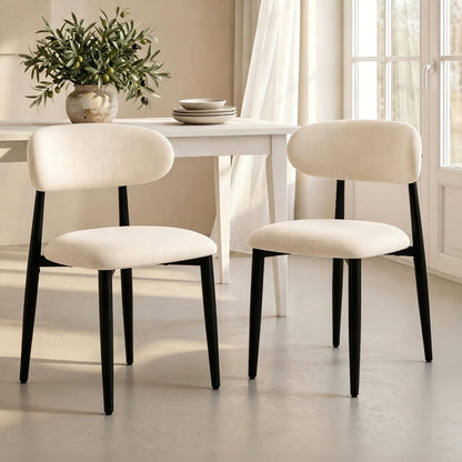 UVV Dining Chairs Set of 4, Metal Kitchen Chairs with Modern Fabric Upholstered for Dining Room, Beige — Beige Seat / Black Legs / 2